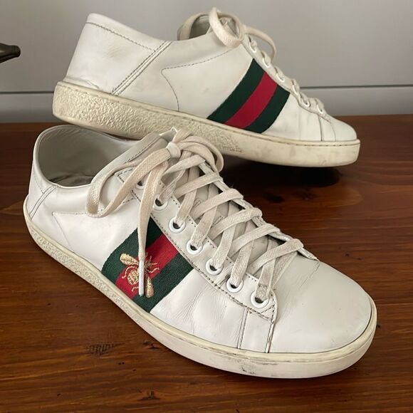 Gucci White Ace Leather Sneakers - Picture 1 of 8